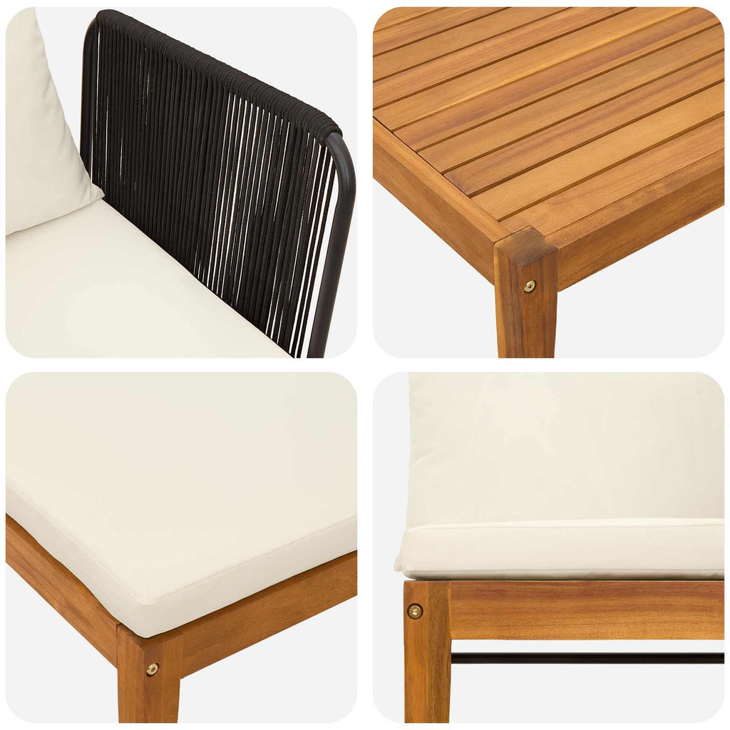 4 τμχ. Στερεό Acacia Ξύλο & Σχοινί Φυσικό