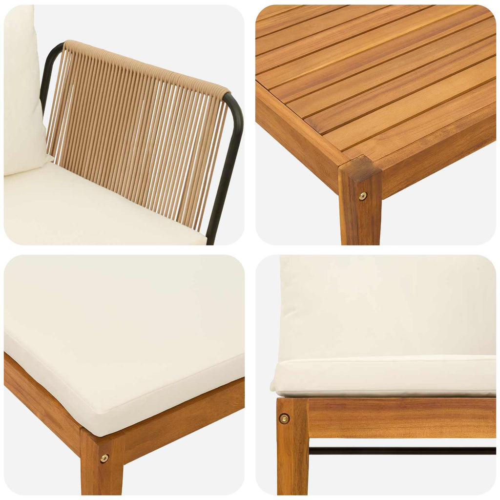 6 τμχ. Στερεό Acacia Ξύλο & Σχοινί Φυσικό