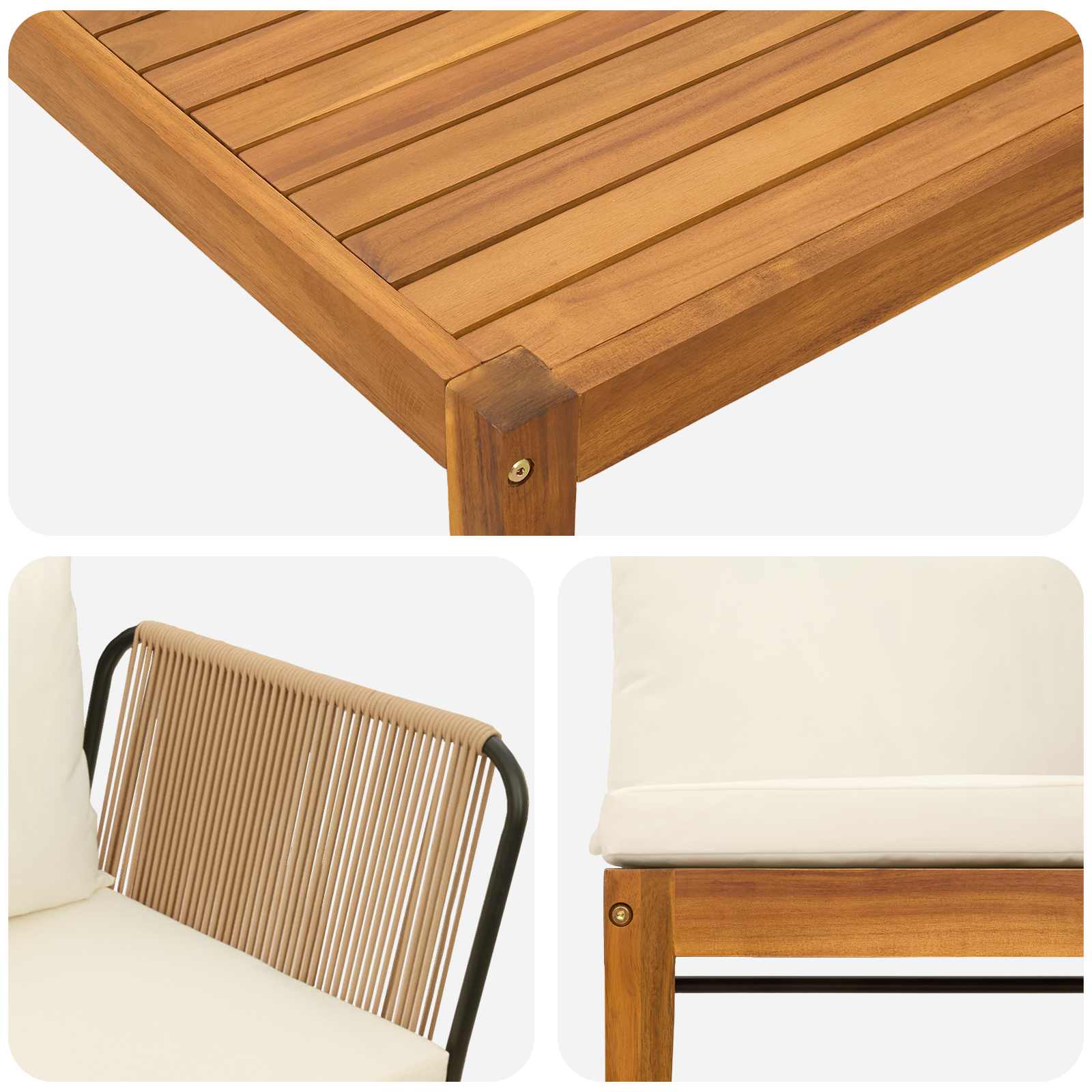 7 τμχ. Στερεό Acacia Ξύλο & Σχοινί Φυσικό