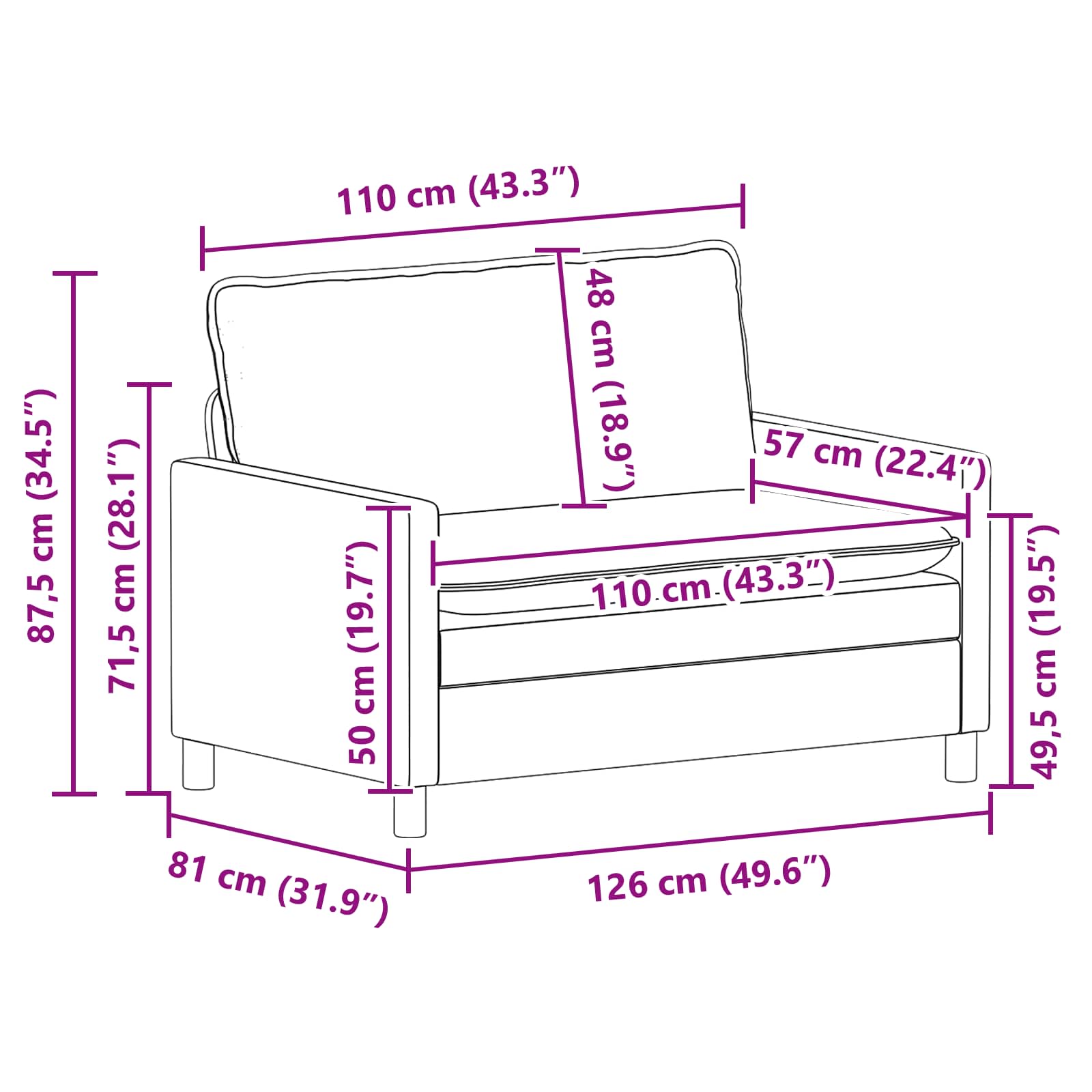 Καναπές Μπλε 126 x 81 x 87,5 εκ Ύφασμα