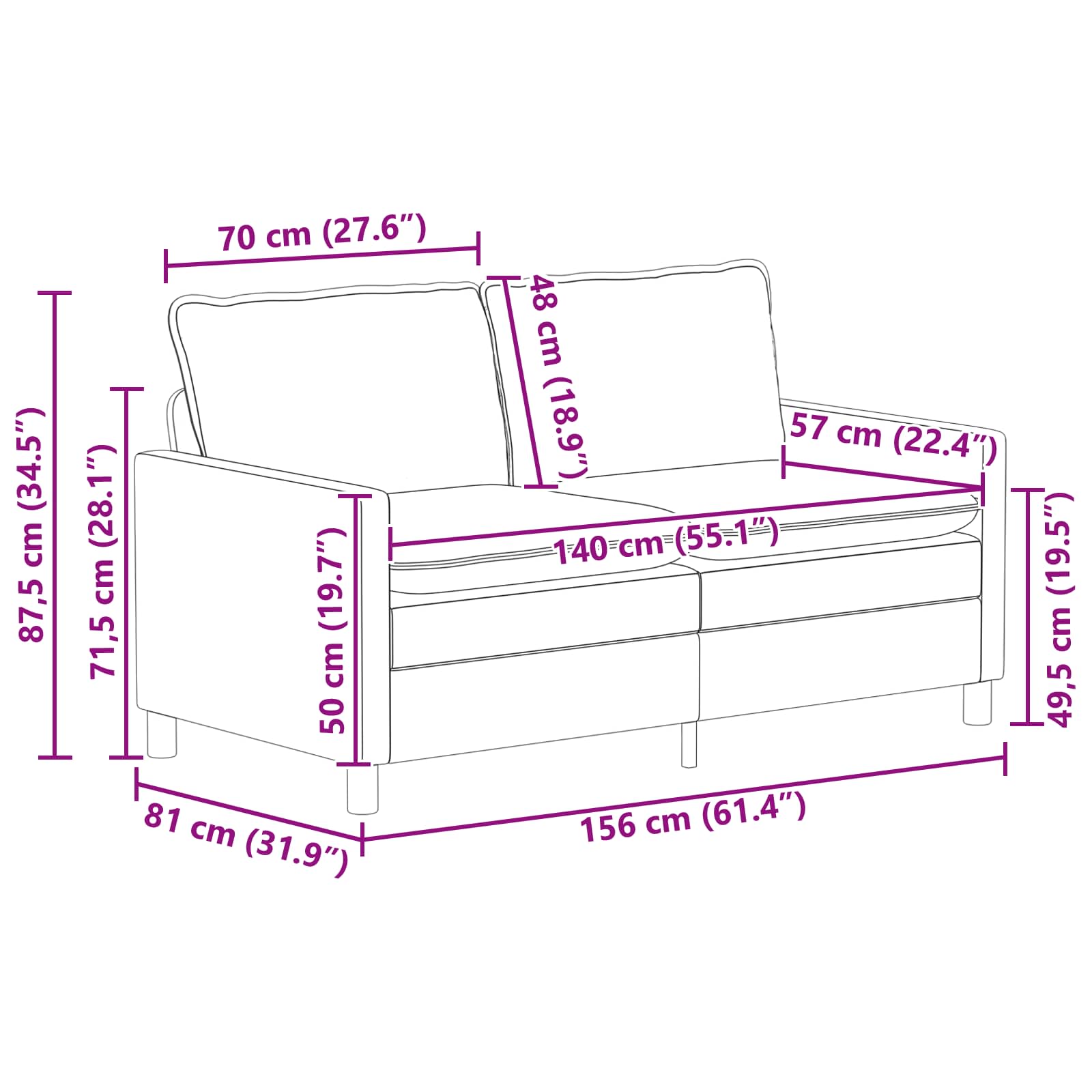 Καναπές Μαύρο 156 x 81 x 87,5 εκ Ύφασμα