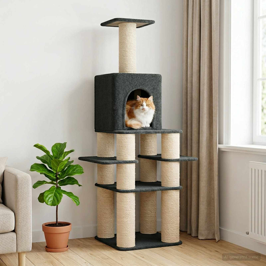 Δέντρο γάτας με στύλους ξύρας Σκούρο Γκρι 180 cm