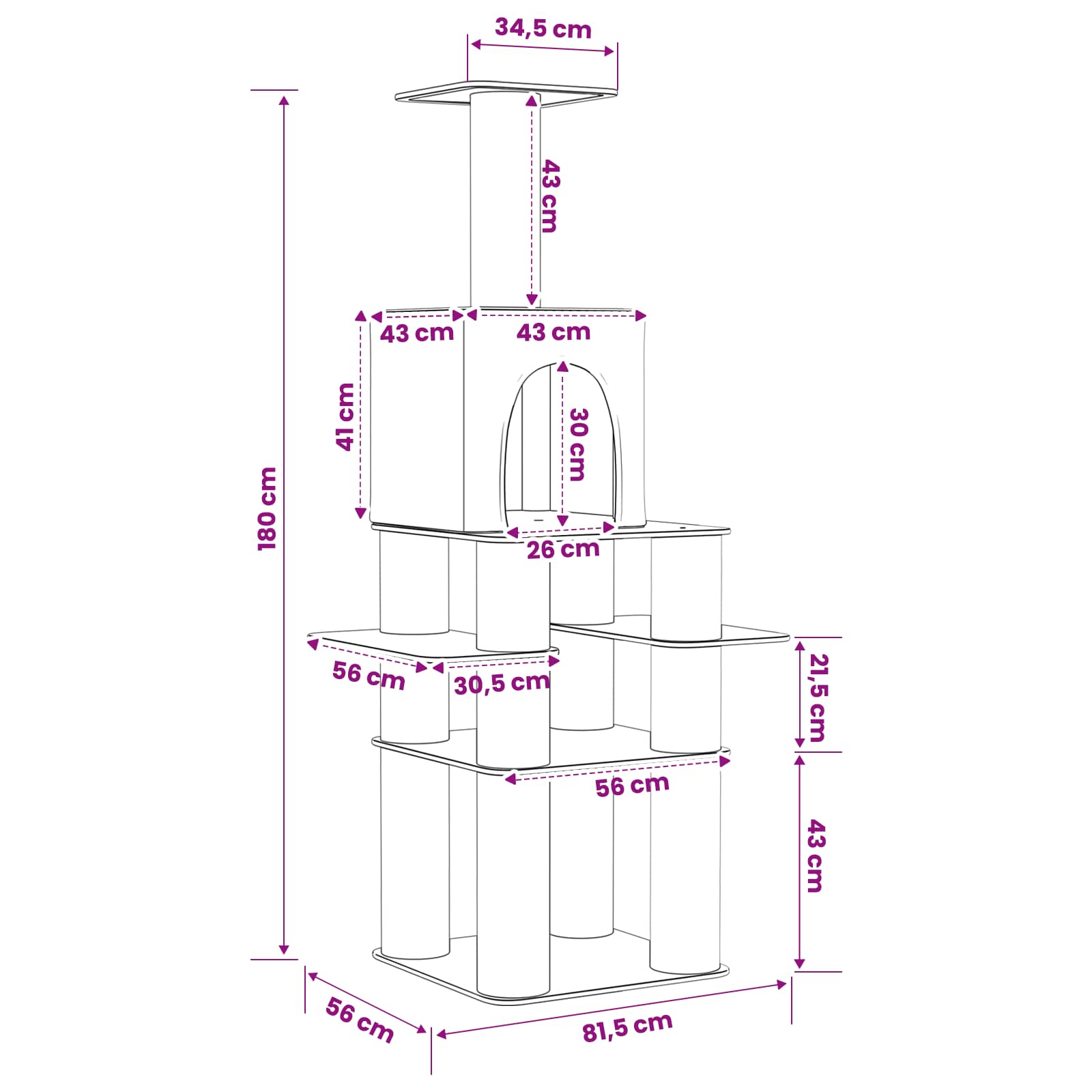 Δέντρο γάτας με στύλους ξύρας Σκούρο Γκρι 180 cm