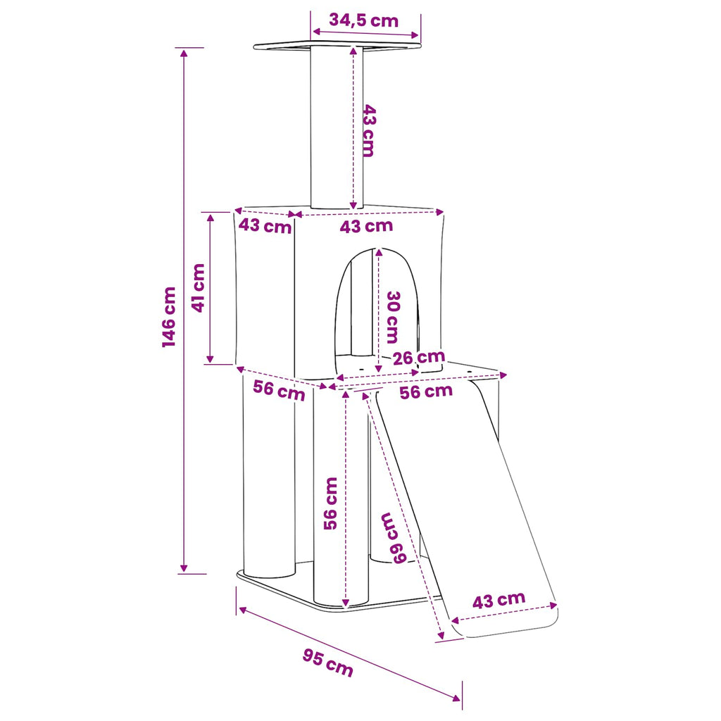 Δέντρο γάτας με στύλους ξύρας Κρεμ 146 cm