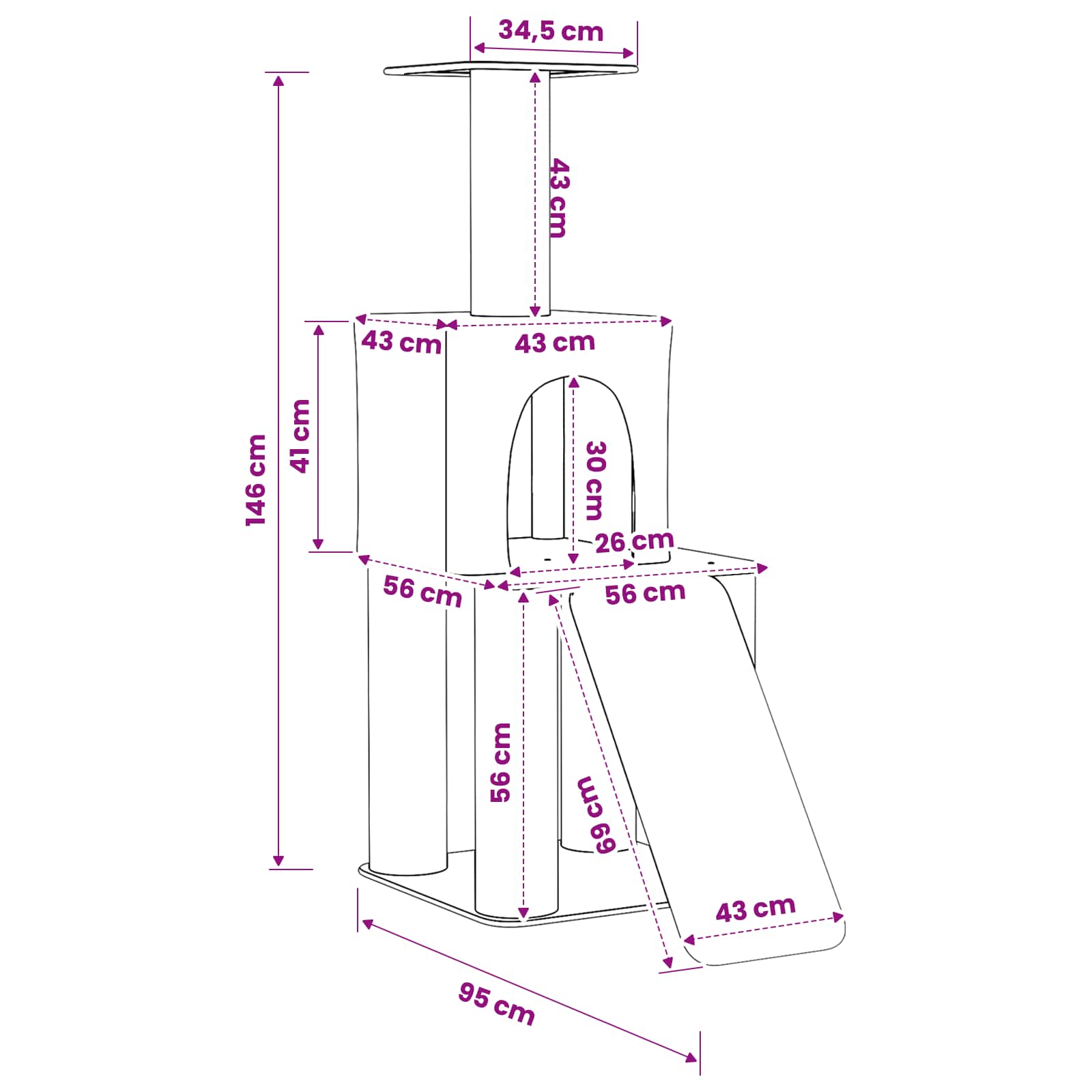 Δέντρο γάτας με στύλους ξύρας Κρεμ 146 cm