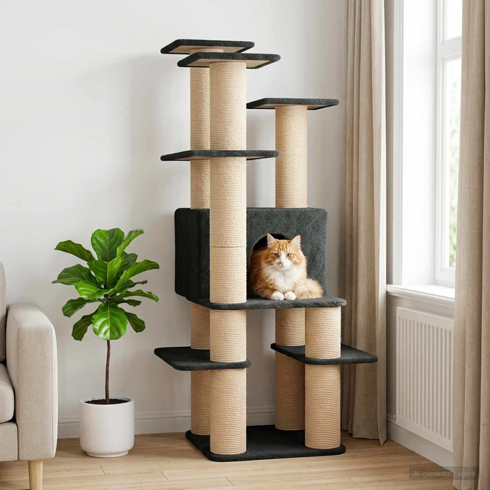 Δέντρο γάτας με στύλους ξύρας Σκούρο Γκρι 161 cm