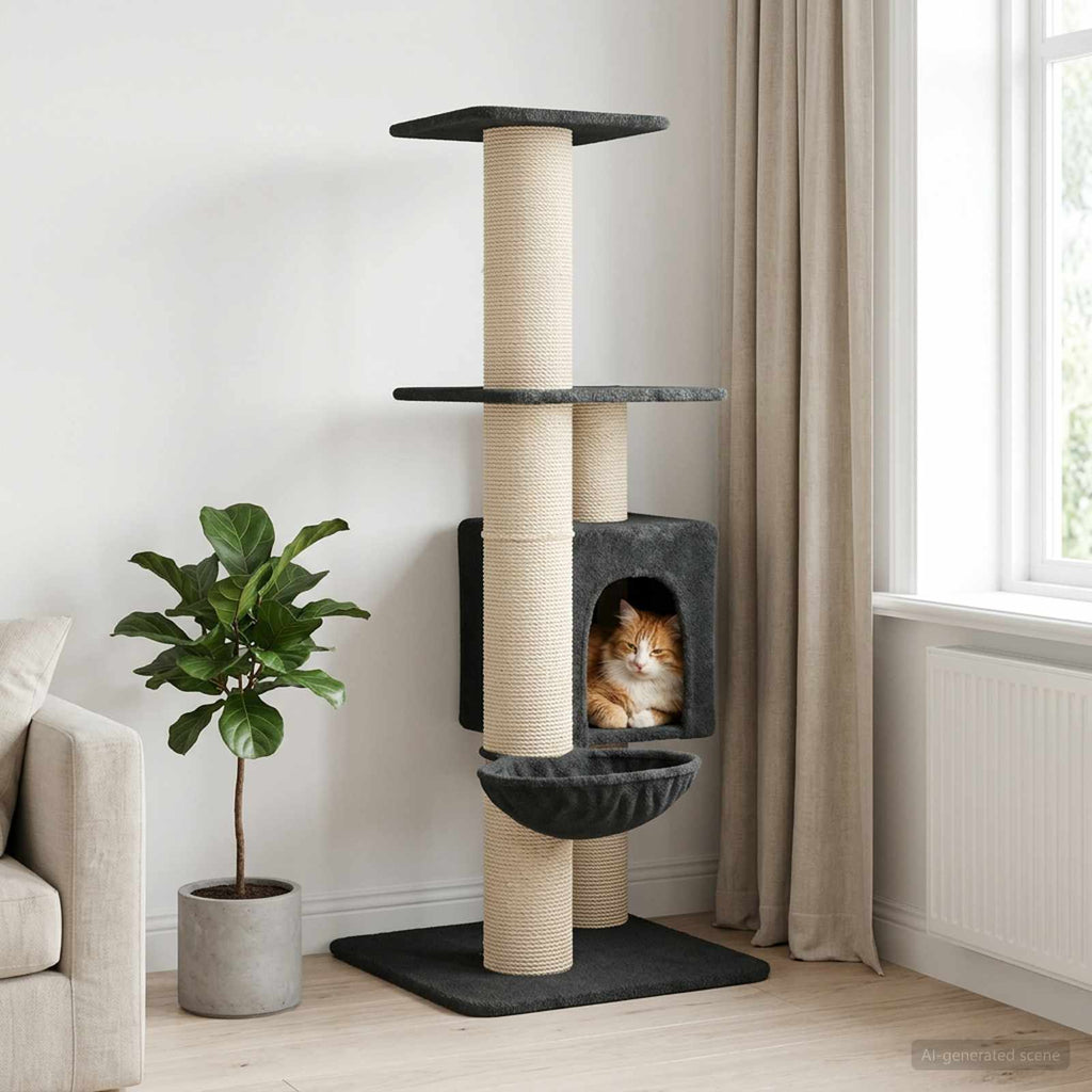 Δέντρο γάτας με στύλους ξύρας Σκούρο Γκρι 137 cm
