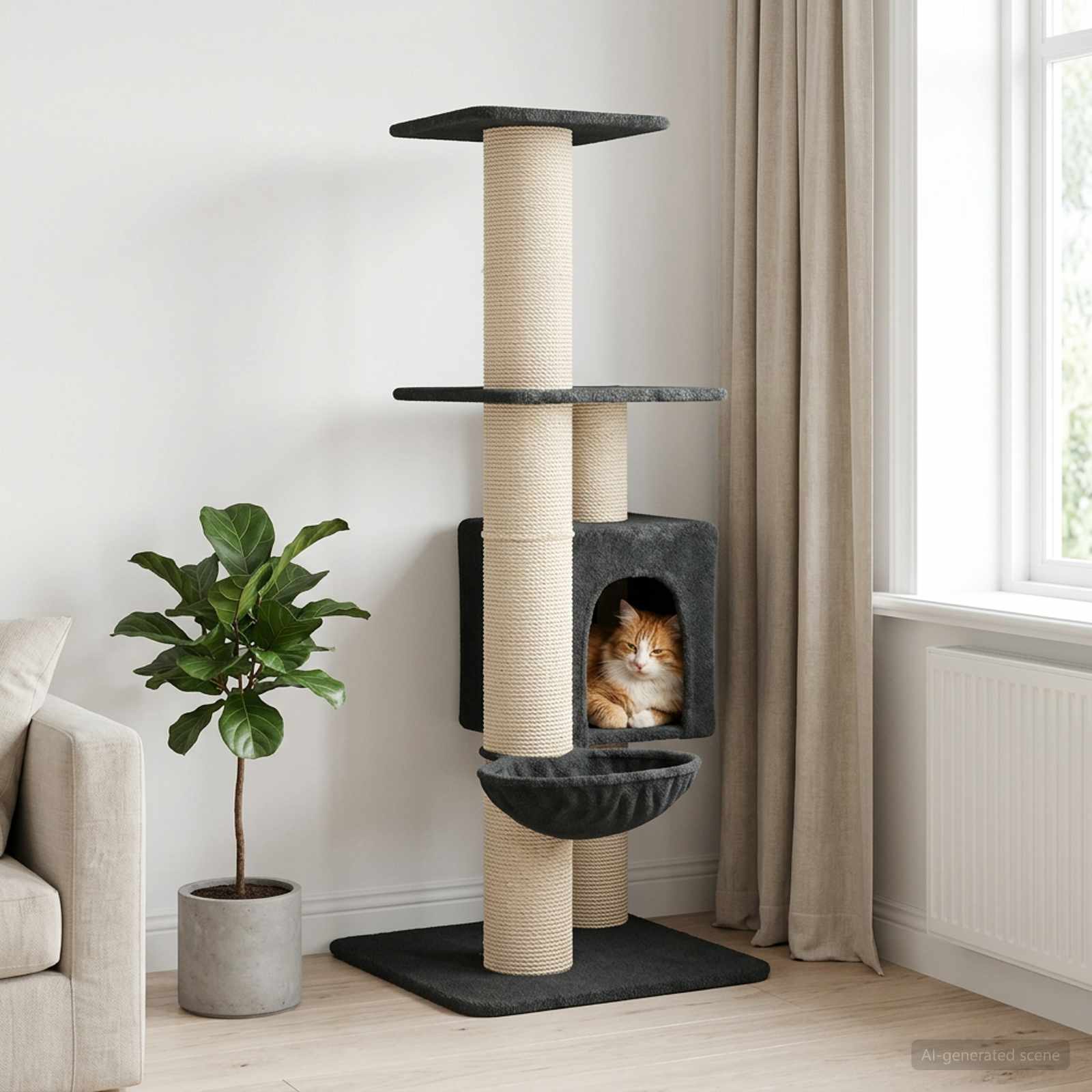 Δέντρο γάτας με στύλους ξύρας Σκούρο Γκρι 137 cm