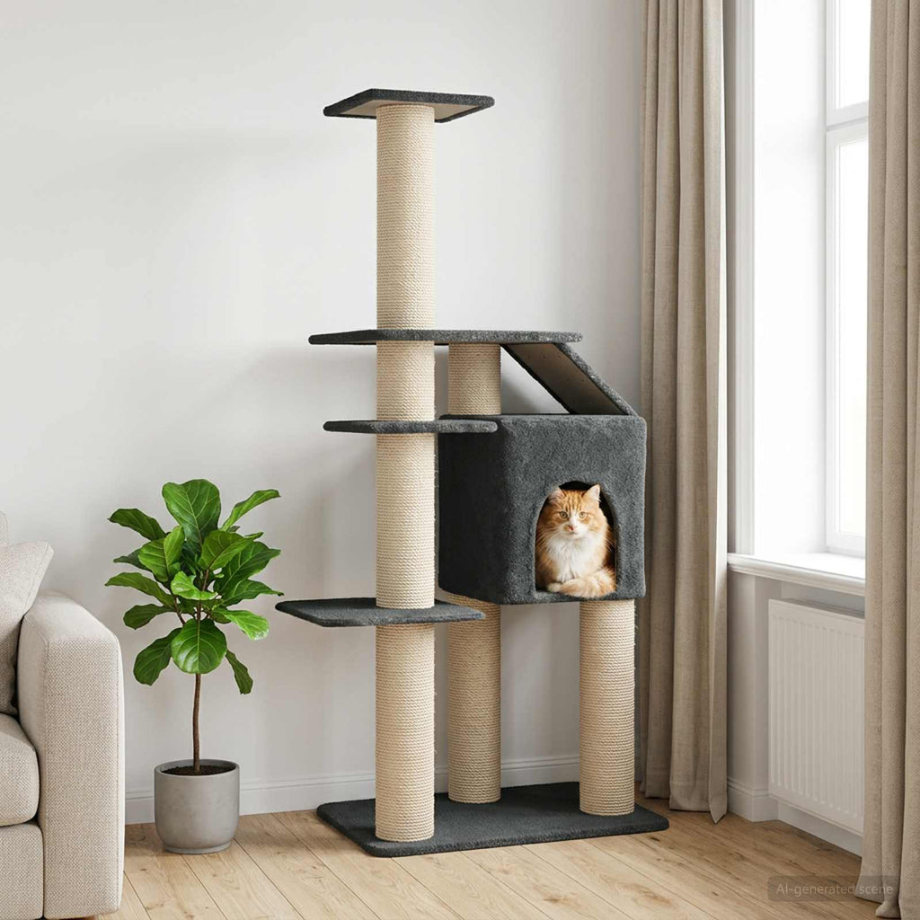 Δέντρο γάτας με στύλους ξύρας Σκούρο Γκρι 183 cm