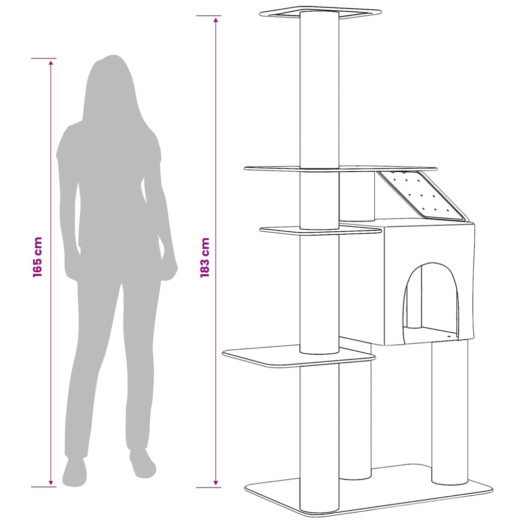 Δέντρο γάτας με στύλους ξύρας Σκούρο Γκρι 183 cm