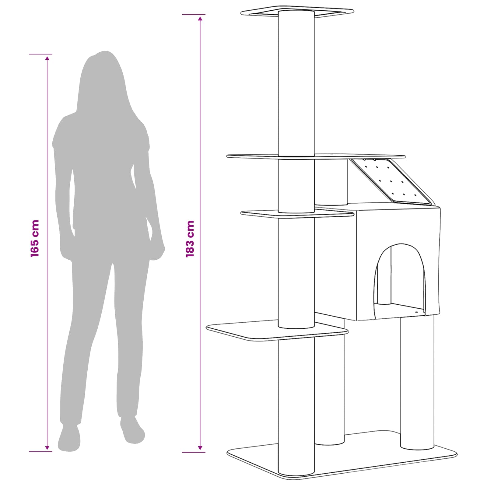 Δέντρο γάτας με στύλους ξύρας Σκούρο Γκρι 183 cm
