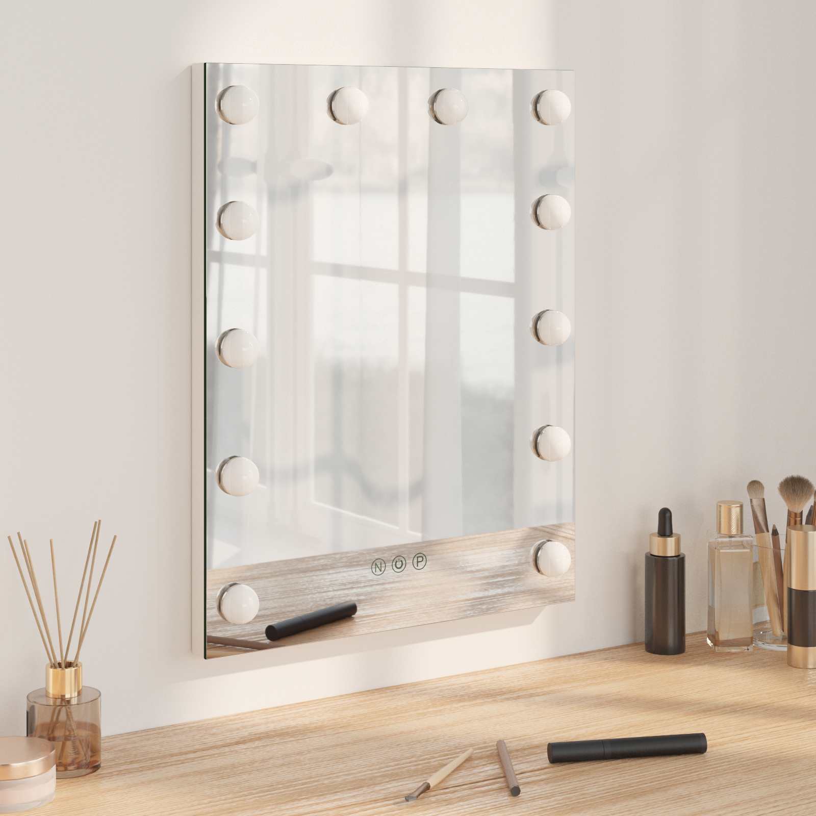 Καθρέφτης Vanity LED Λευκό 44 x 10 x 53 εκ Γυαλί και Χάλυβας