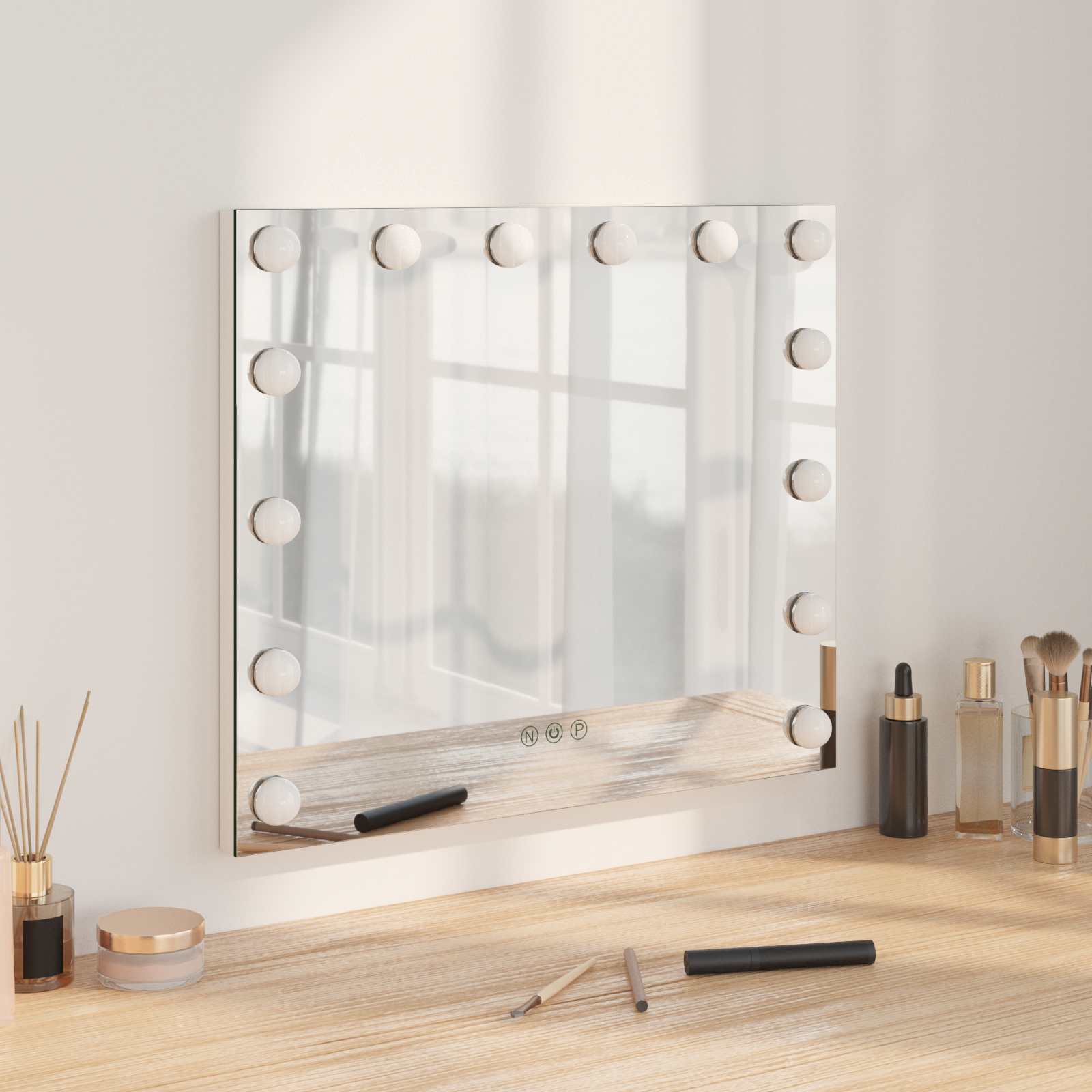 Καθρέφτης Vanity LED Λευκό 50 x 10 x 44 εκ Γυαλί και Χάλυβας