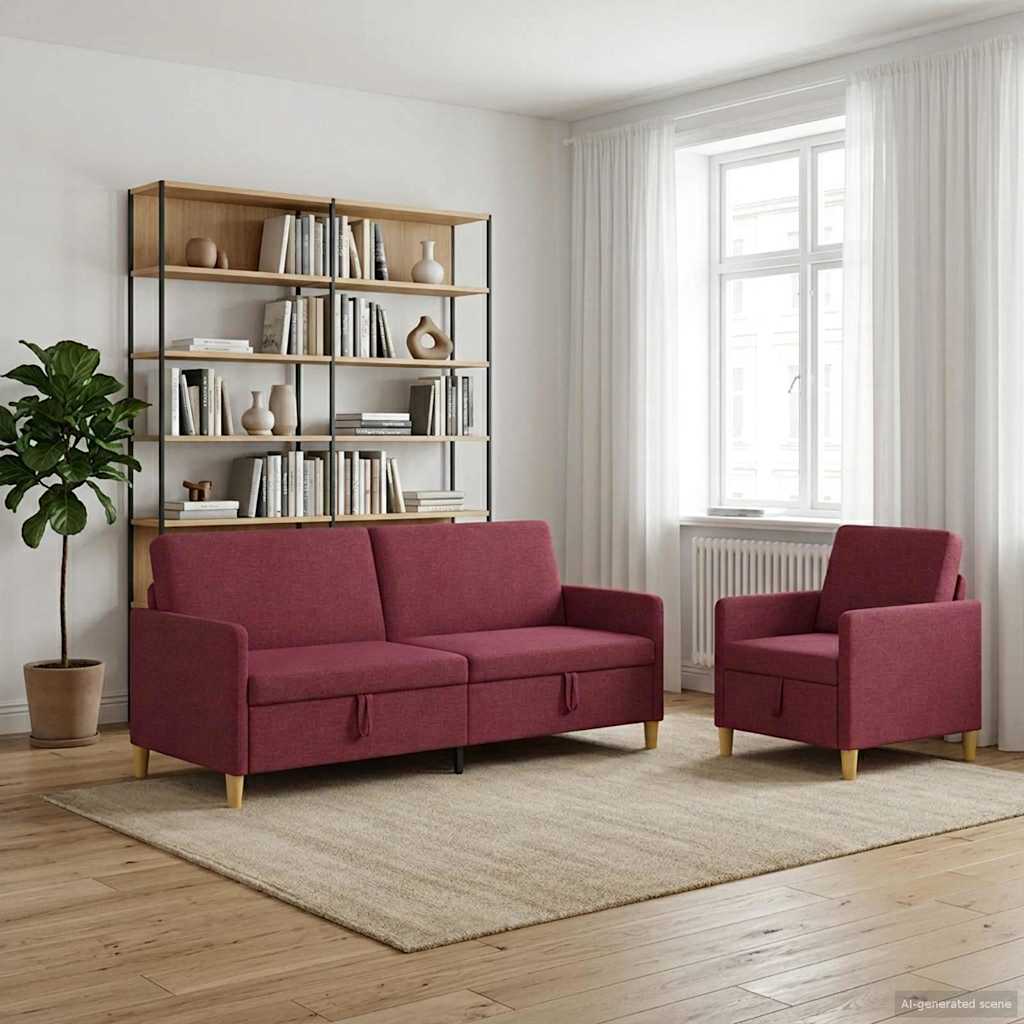 Σαλονάκι Σετ Με Αποθηκευτικό Χώρο 2 τμχ. Κόκκινο Πολυεστέρας