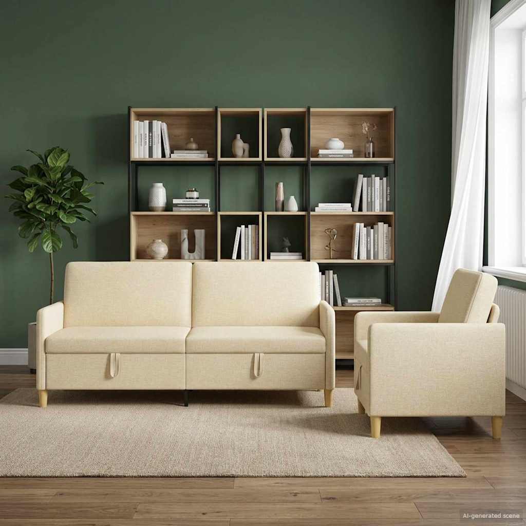 Σαλονάκι Σετ Με Αποθηκευτικό Χώρο 2 τμχ. Κρεμ Πολυεστέρας