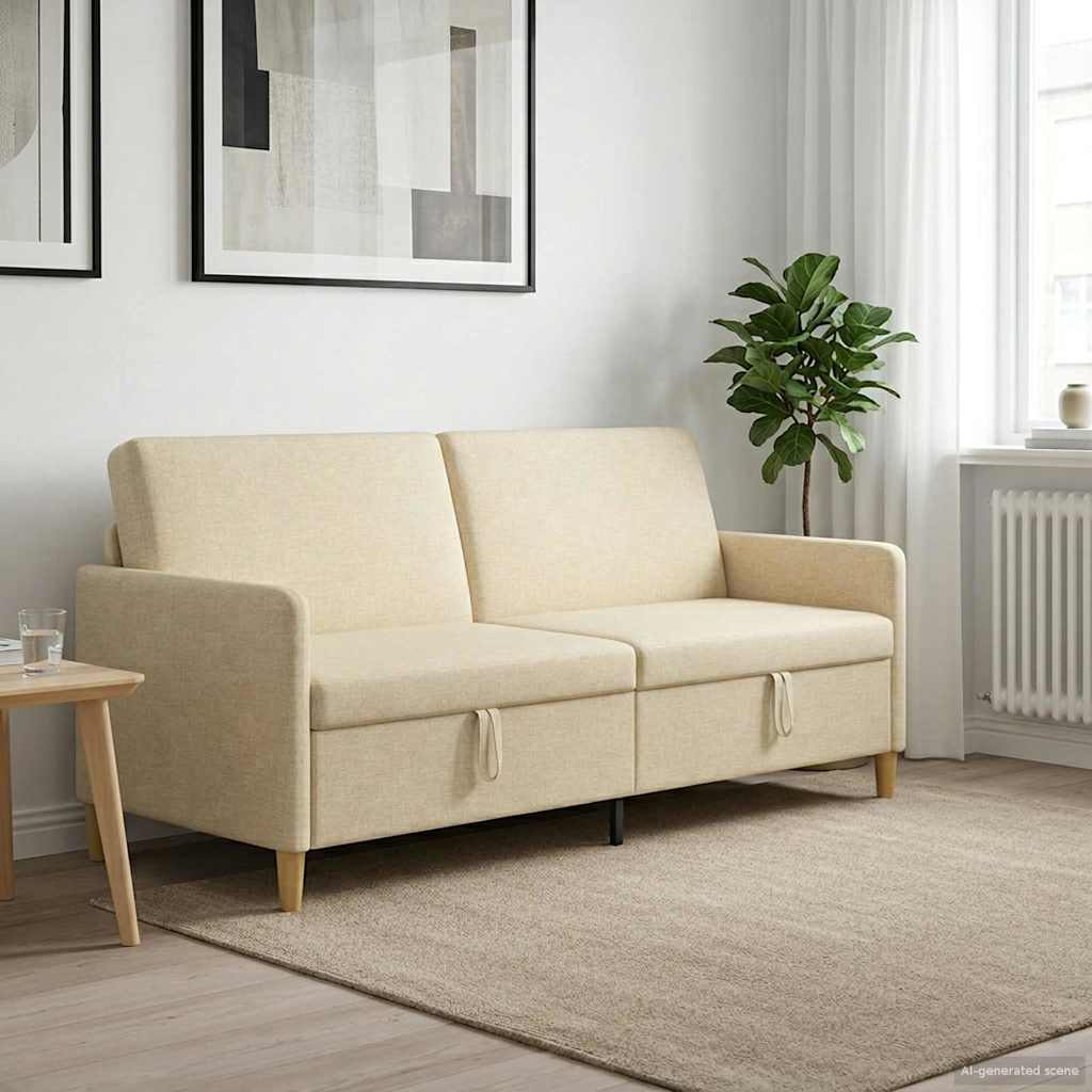Καναπές με Αποθήκευση Κρεμ 192 x 78 x 87 εκ. Πολυεστέρας