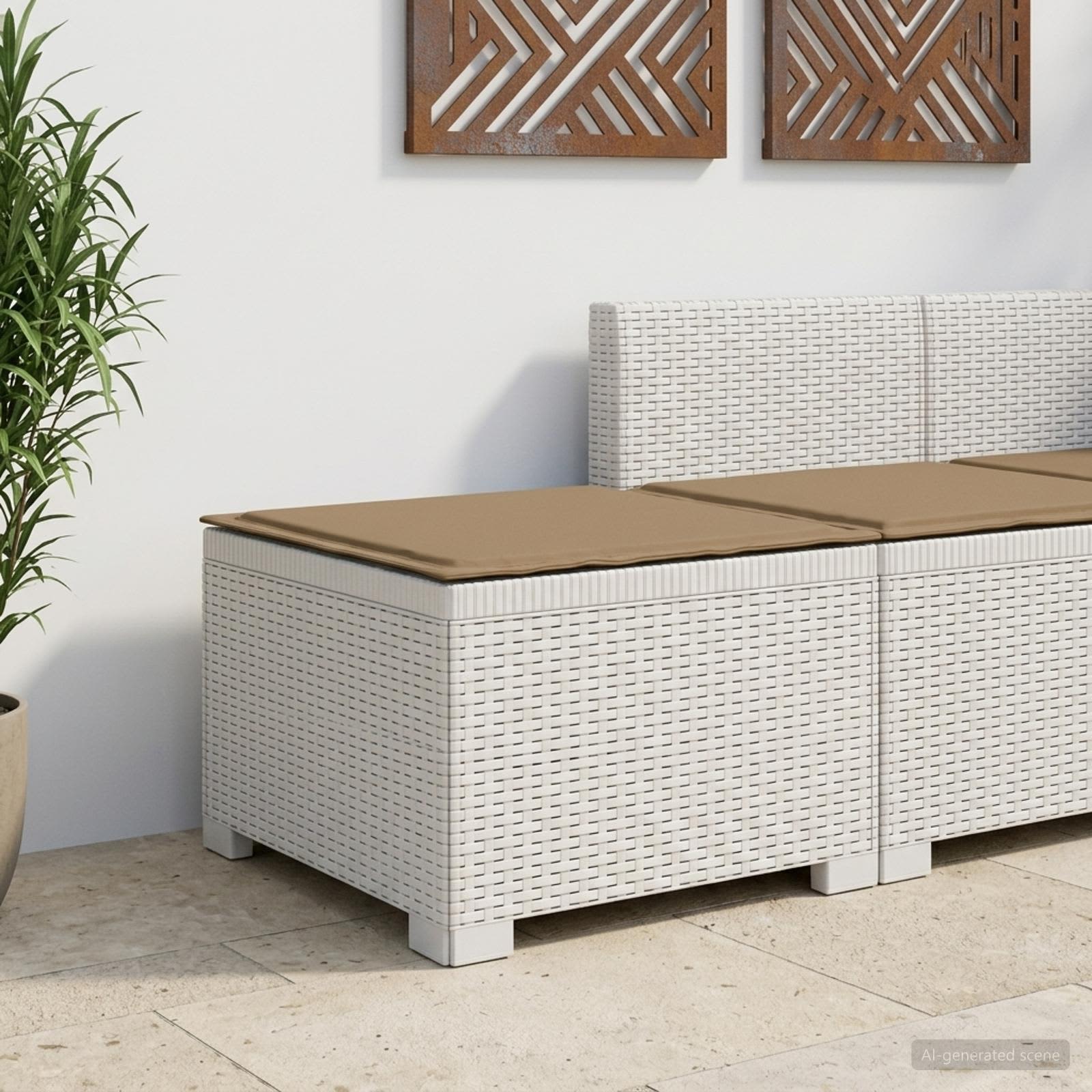 Μονοθέσια Καναπές Κήπου με Μαξίλι Ερατάν PP Λευκό