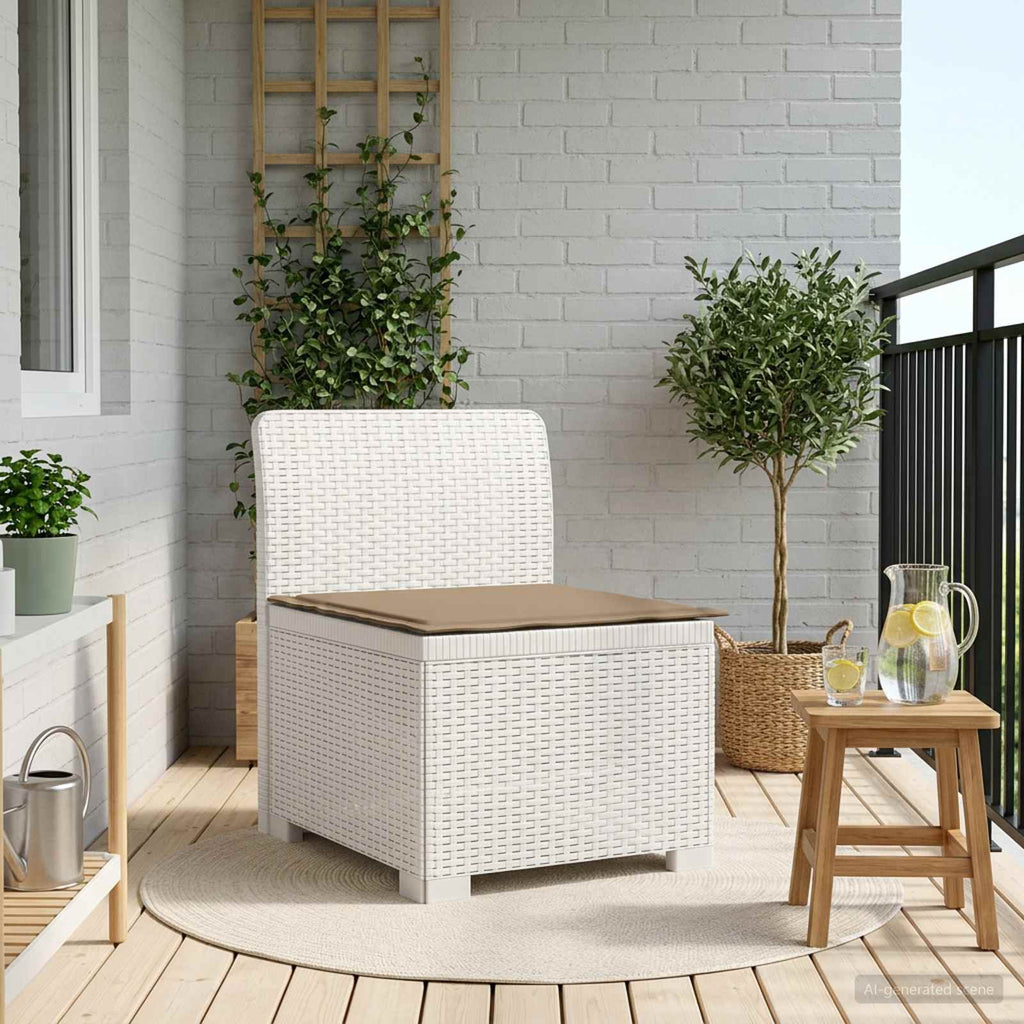 Μονοθέσια Καναπές Κήπου με Μαξίλι Ερατάν PP Λευκό