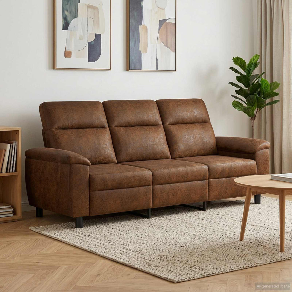 Καναπές Καφέ 214 x 90 x 95 εκ. Φιλικό Δερμάτινο Σουέντ