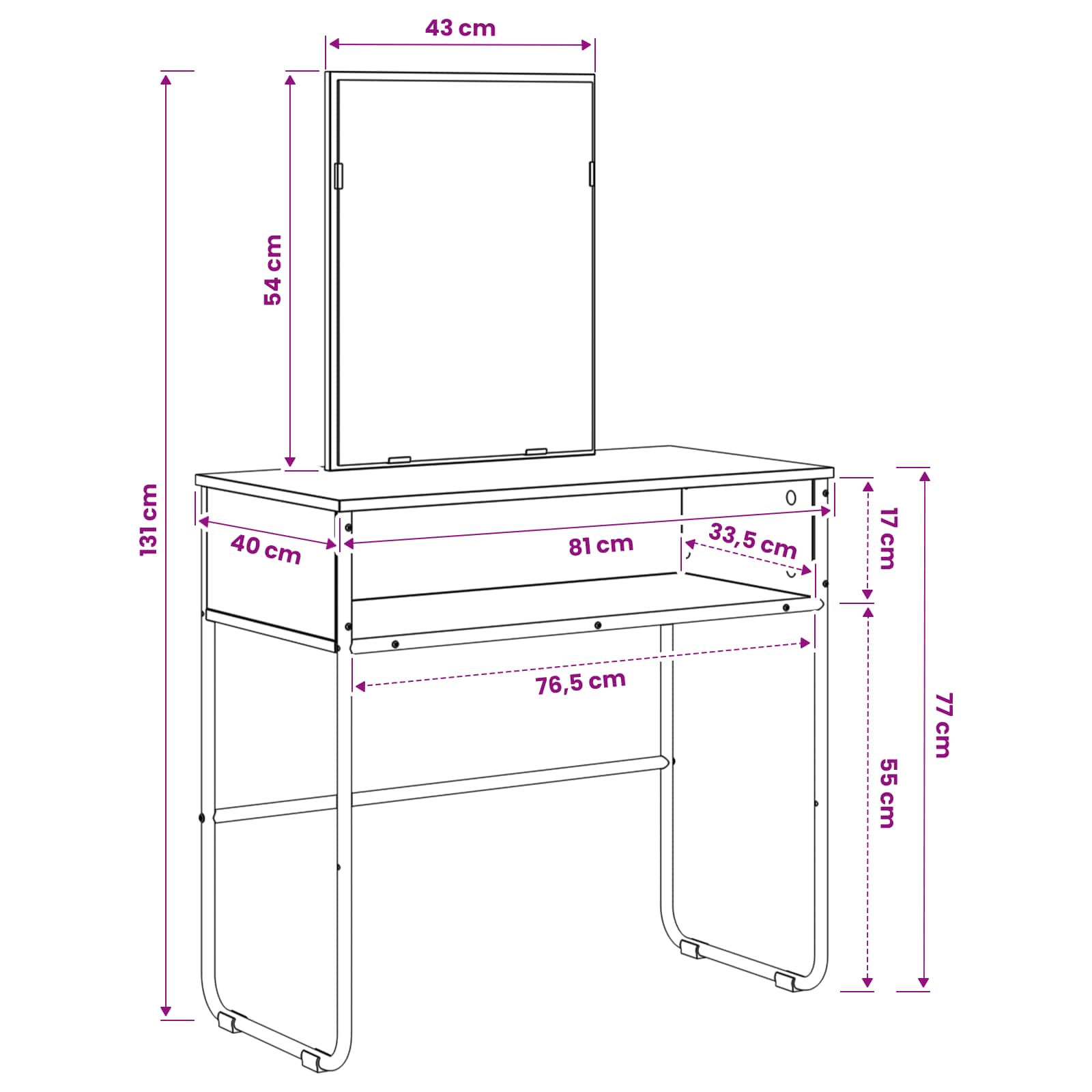 Τραπέζι περιποίησης με ράφι Sonoma Δρυς 81 x 40 x 131 εκ