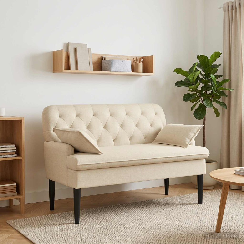 Love seat με κουμπιά Κρεμ 111 x 68 x 80 εκ. Ύφασμα
