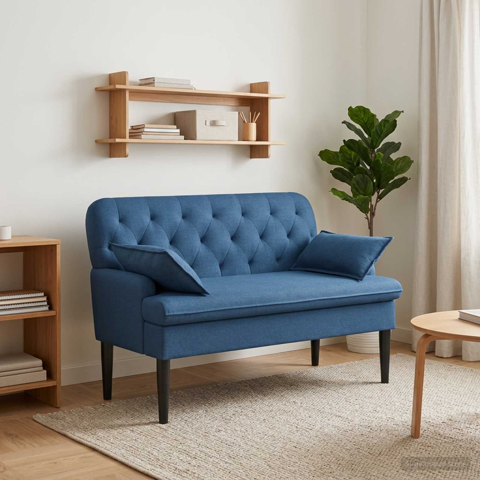 Love seat με κουμπιά Μπλε 111 x 68 x 80 εκ. Ύφασμα