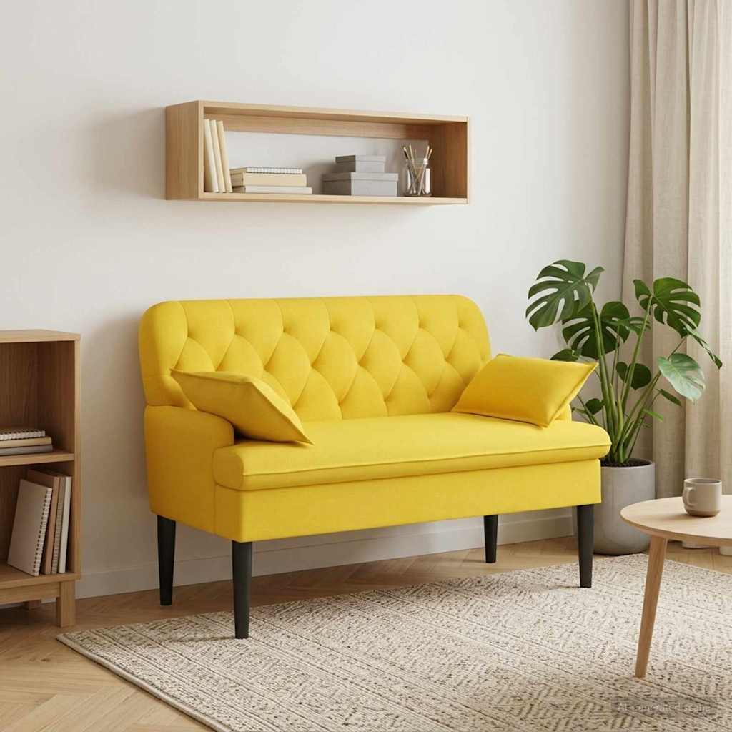 Love seat με κουμπιά Ανοιχτό Κίτρινο 111 x 68 x 80 εκ. Ύφασμα