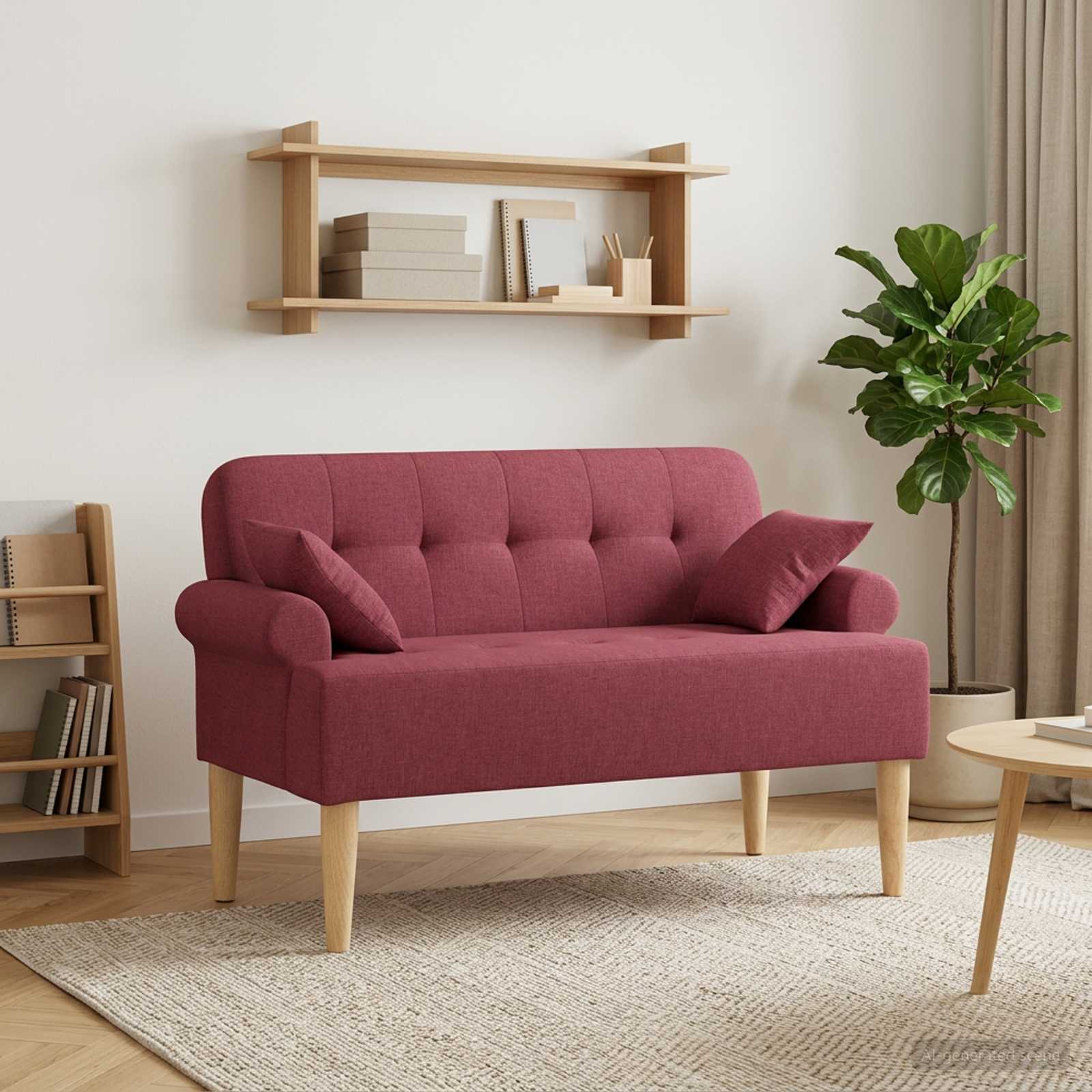 Love seat με κουμπιά Κόκκινο 120 x 65 x 79 εκ Ύφασμα
