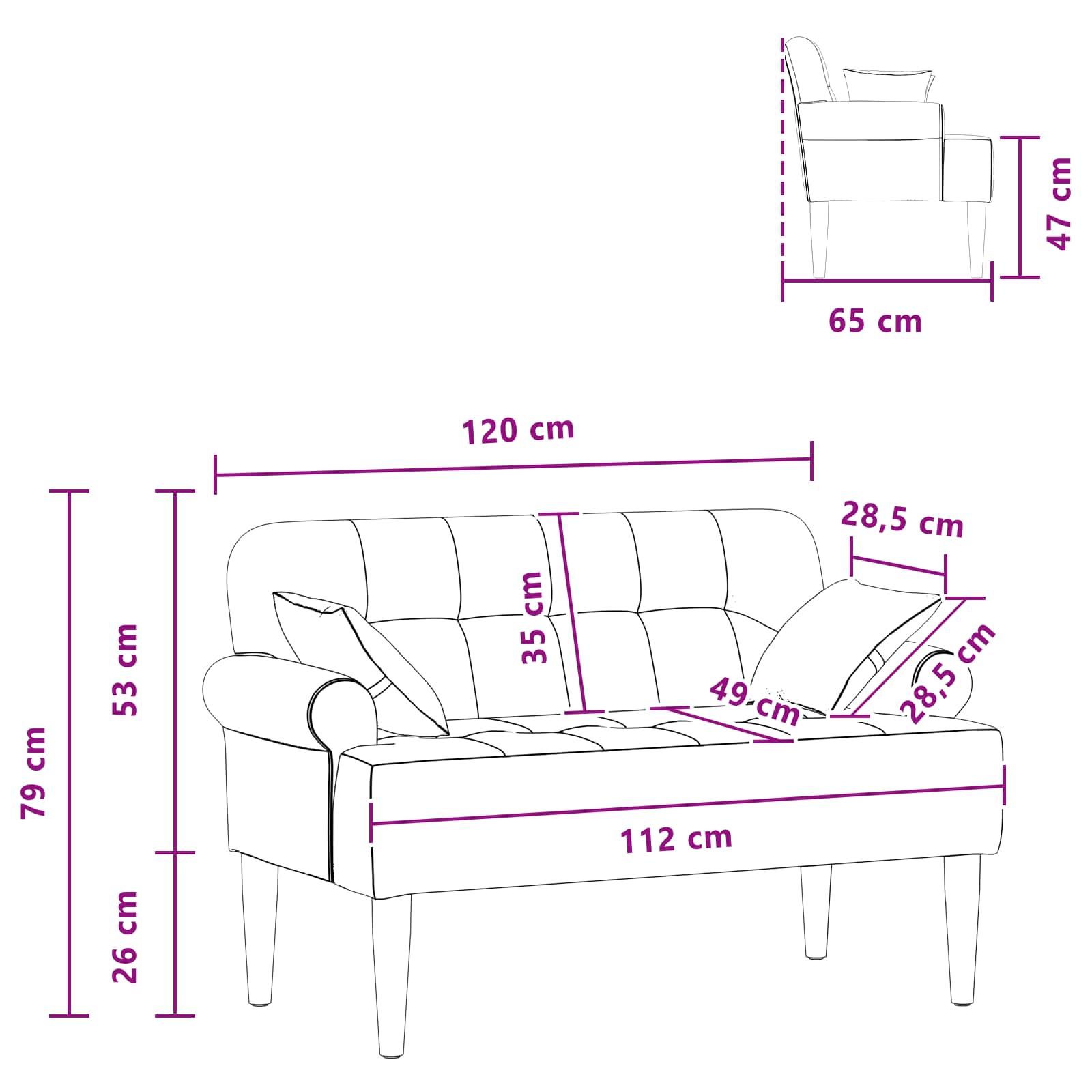 Love seat με κουμπιά Taupe 120 x 65 x 79 εκ Ύφασμα
