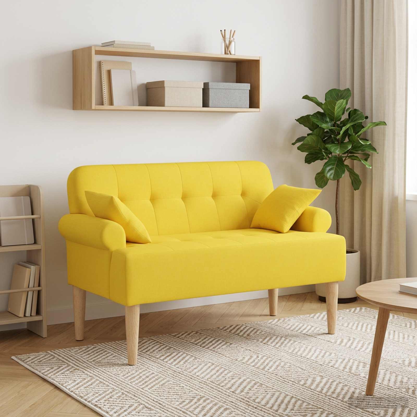 Love seat με κουμπιά Ανοιχτό Κίτρινο 120 x 65 x 79 εκ Ύφασμα