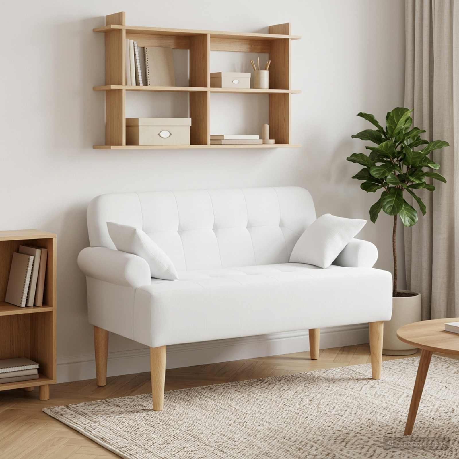 Love seat με κουμπιά Λευκό 120 x 65 x 79 εκ Ύφασμα