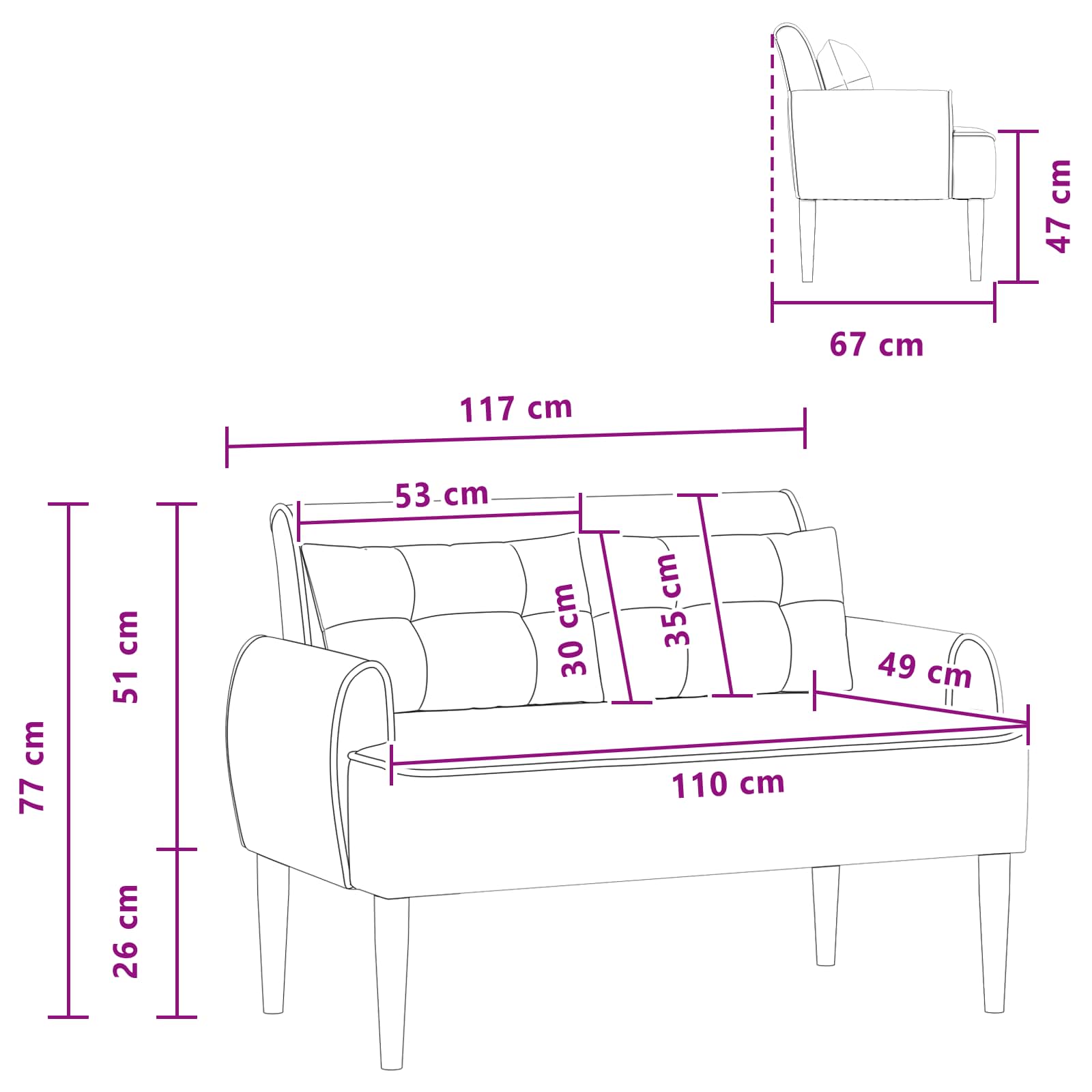 Love seat με κουμπιά Ανοιχτό γκρι 117 x 67 x 77 εκ. Μπουκλέ