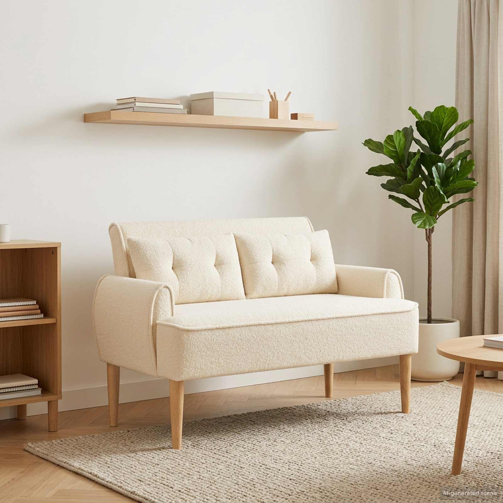 Love seat με κουμπιά Κρεμ 117 x 67 x 77 εκ. Μπουκλέ