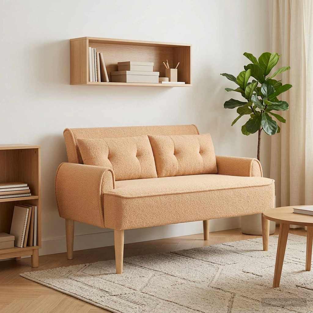 Love seat με κουμπιά Μπεζ 117 x 67 x 77 εκ. Μπουκλέ