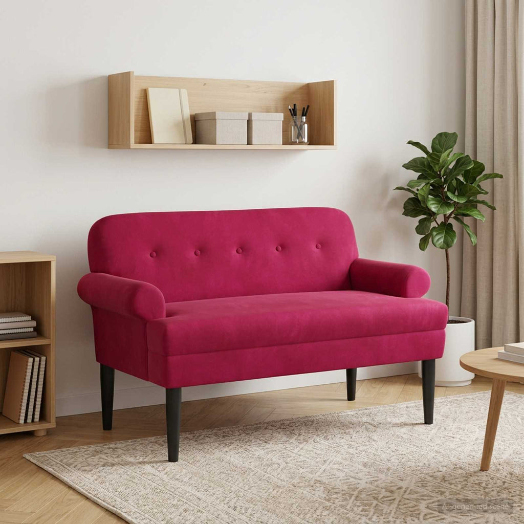 Love seat με κουμπιά Κόκκινο 120 x 66 x 78 εκ. Βελούδο