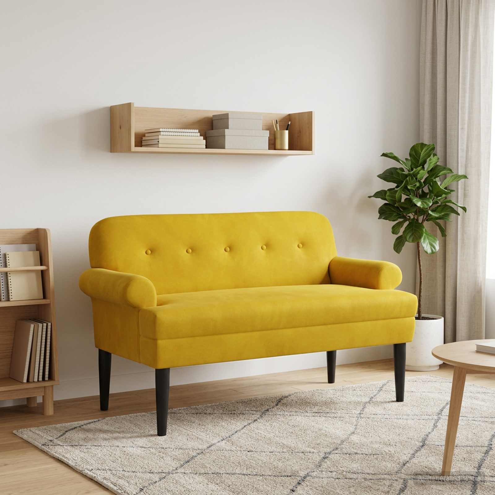 Love seat με κουμπιά Κίτρινο 120 x 66 x 78 εκ. Βελούδο