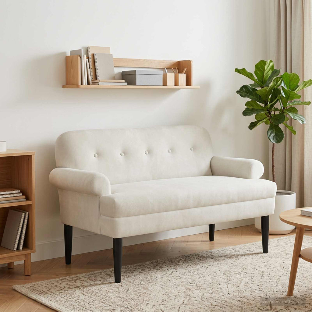 Love seat με κουμπιά Κρεμ 120 x 66 x 78 εκ. Βελούδο