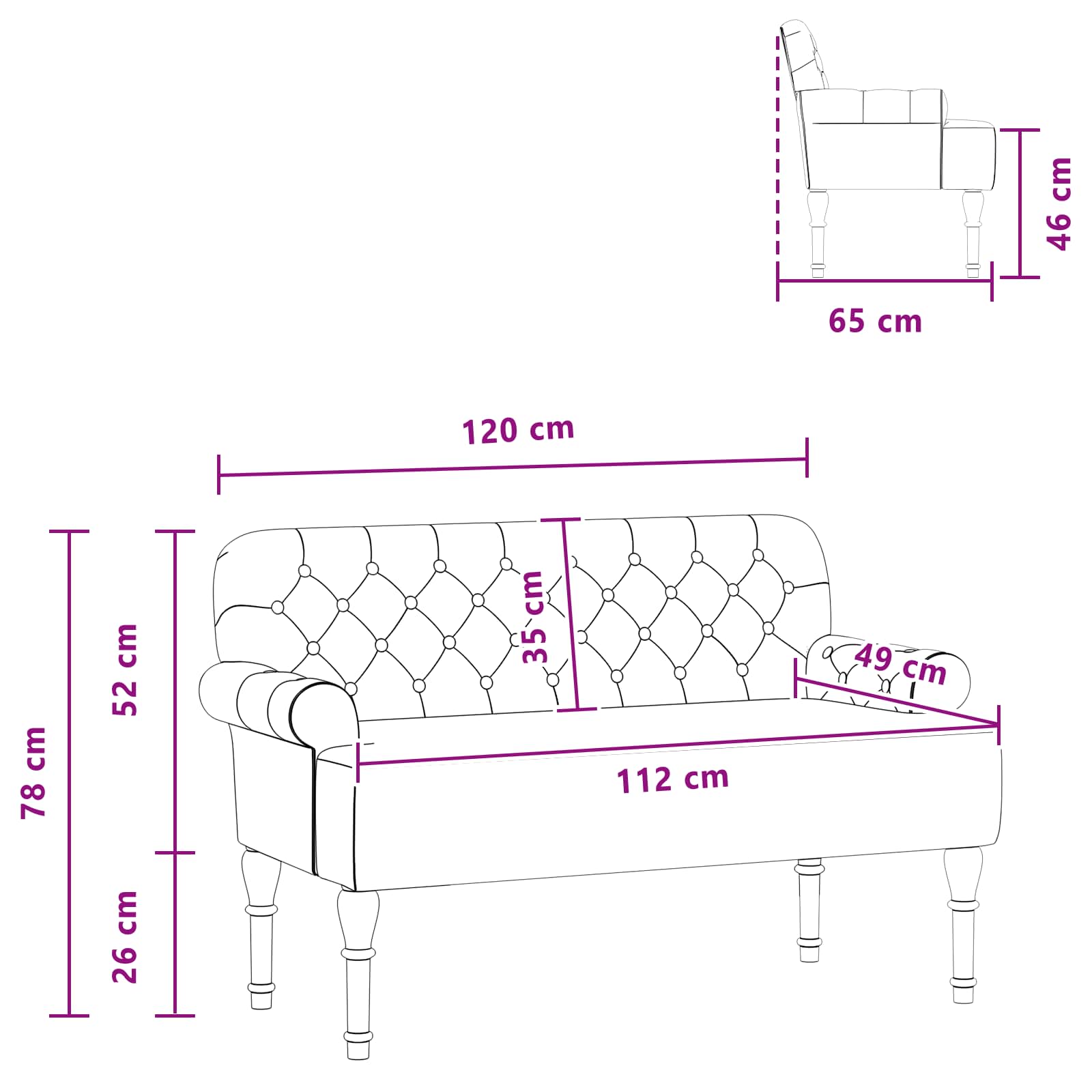 Love seat με κουμπιά Καφέ 120 x 65 x 78 εκ