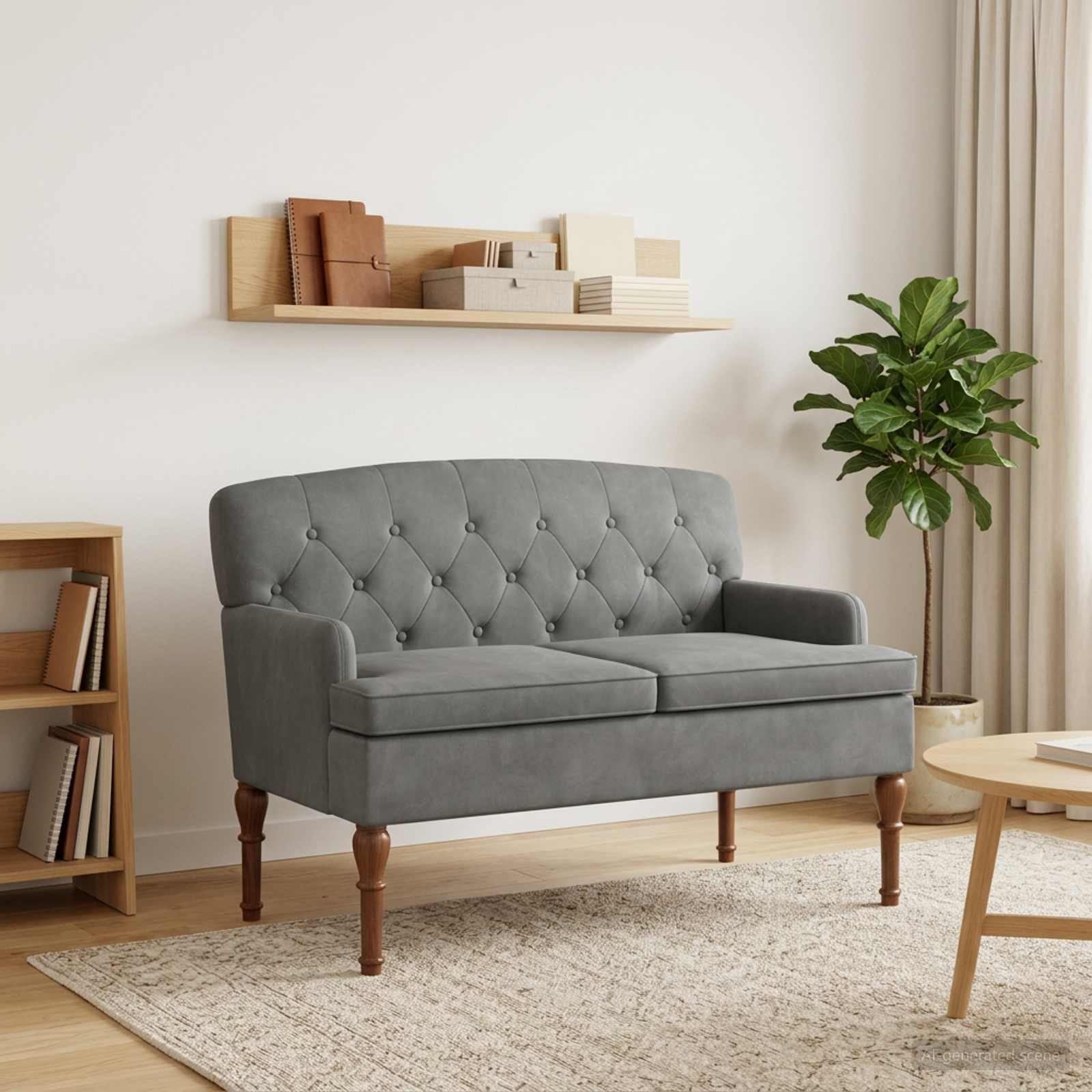 Love seat με κουμπιά Σκούρο Γκρι 111 x 65 x 79 εκ Βελούδο