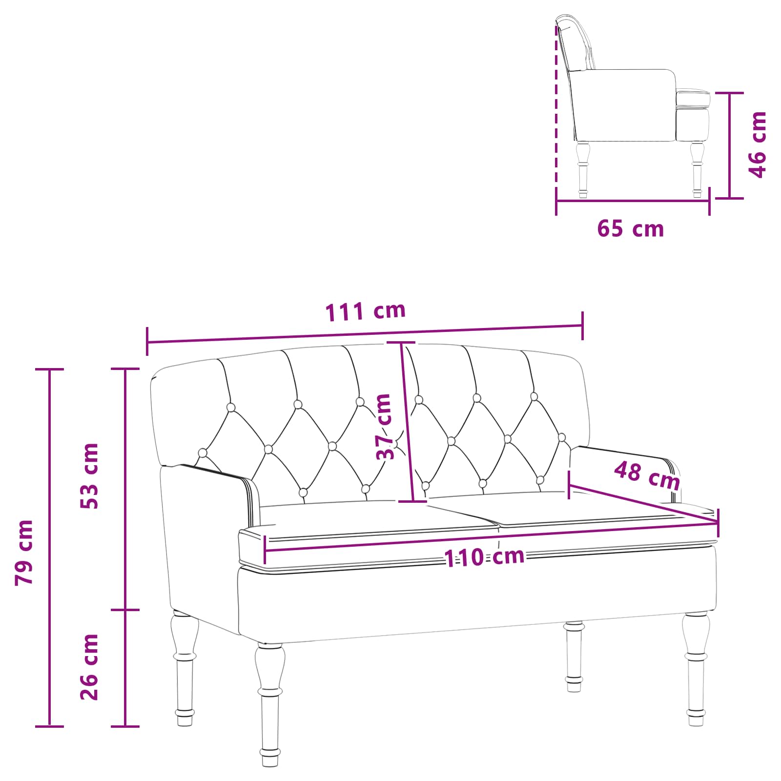 Love seat με κουμπιά Σκούρο Γκρι 111 x 65 x 79 εκ Βελούδο
