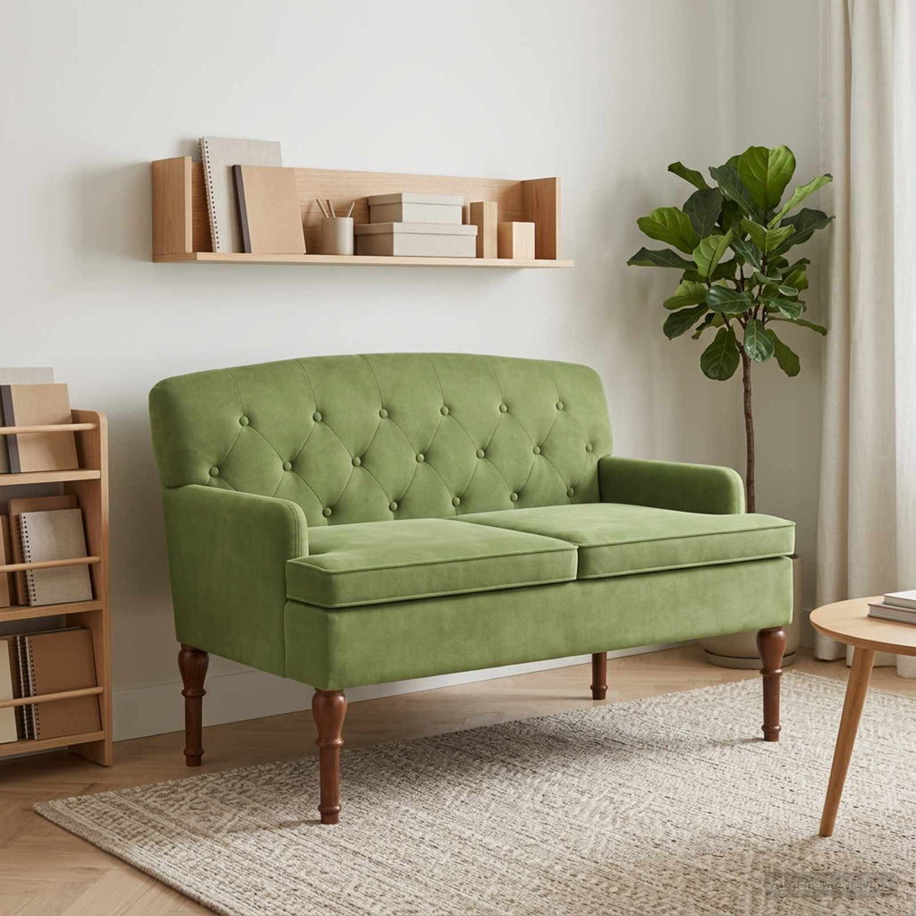 Love seat με κουμπιά Ανοιχτό Πράσινο 111 x 65 x 79 εκ Βελούδο