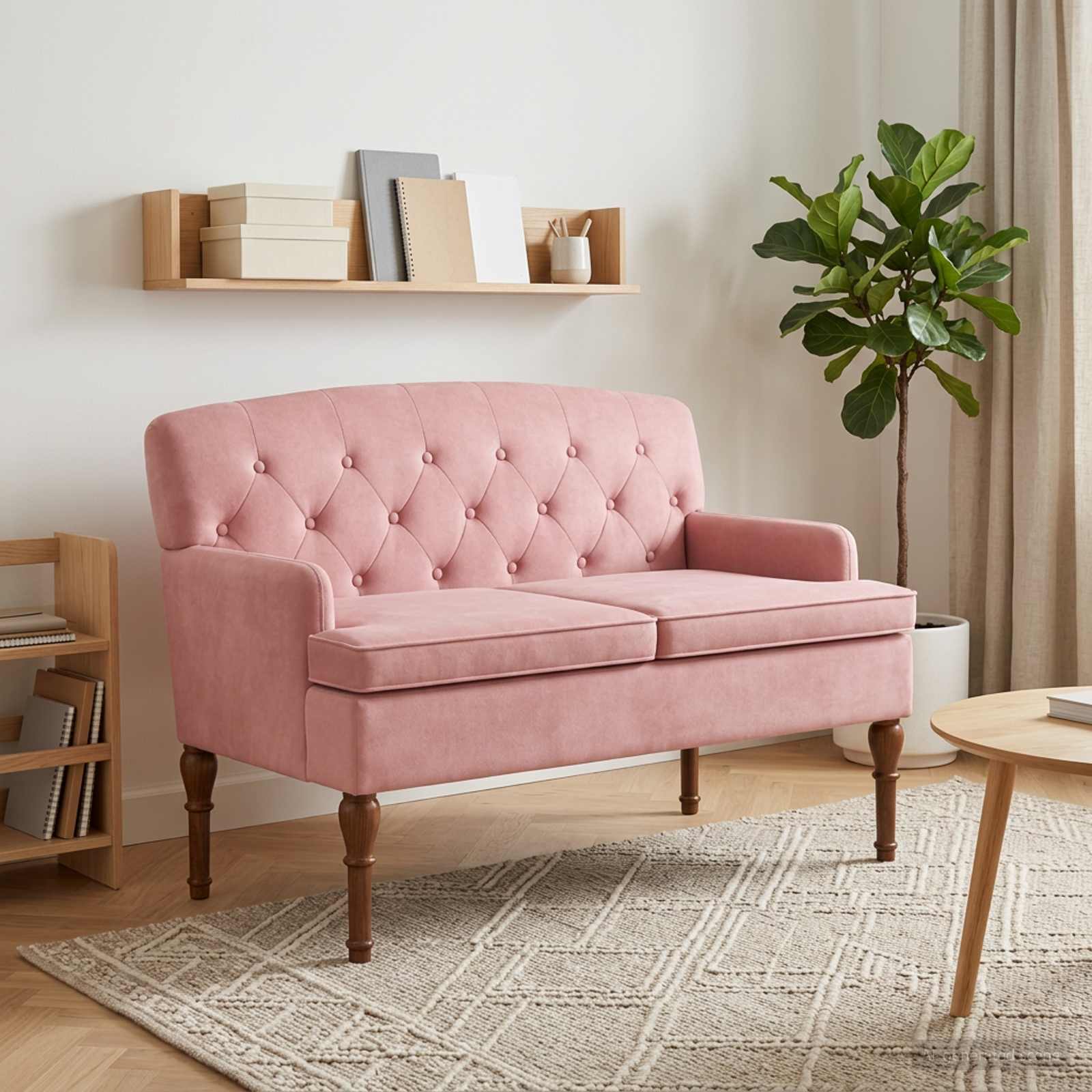 Love seat με κουμπιά Ροζ 111 x 65 x 79 εκ Βελούδο