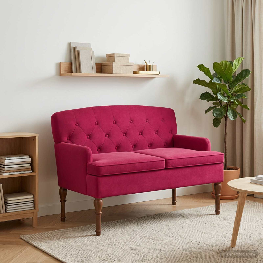 Love seat με κουμπιά Κόκκινο 111 x 65 x 79 εκ Βελούδο