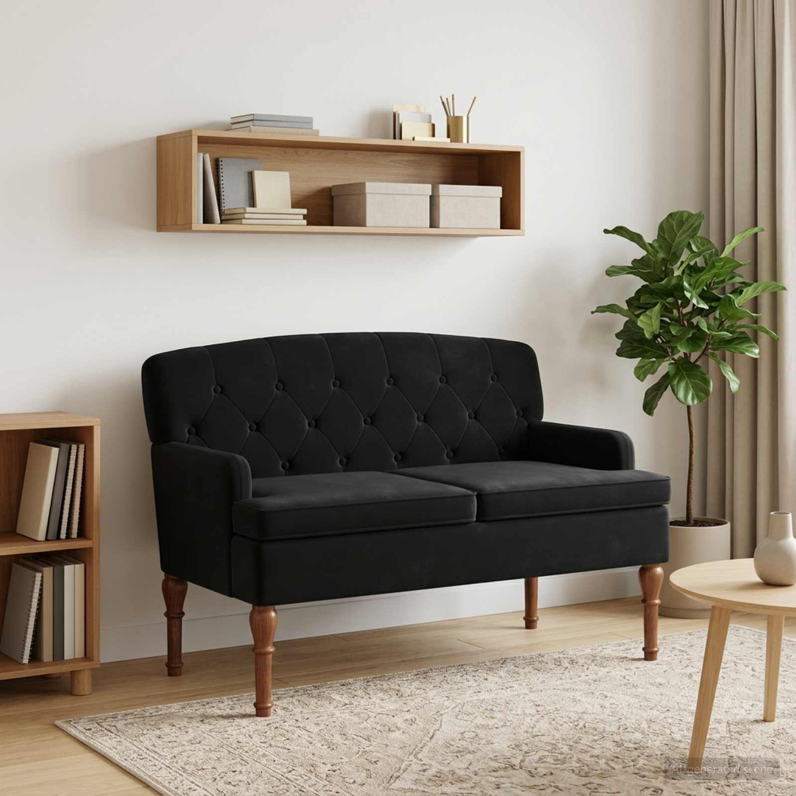 Love seat με κουμπιά Μαύρο 111 x 65 x 79 εκ Βελούδο