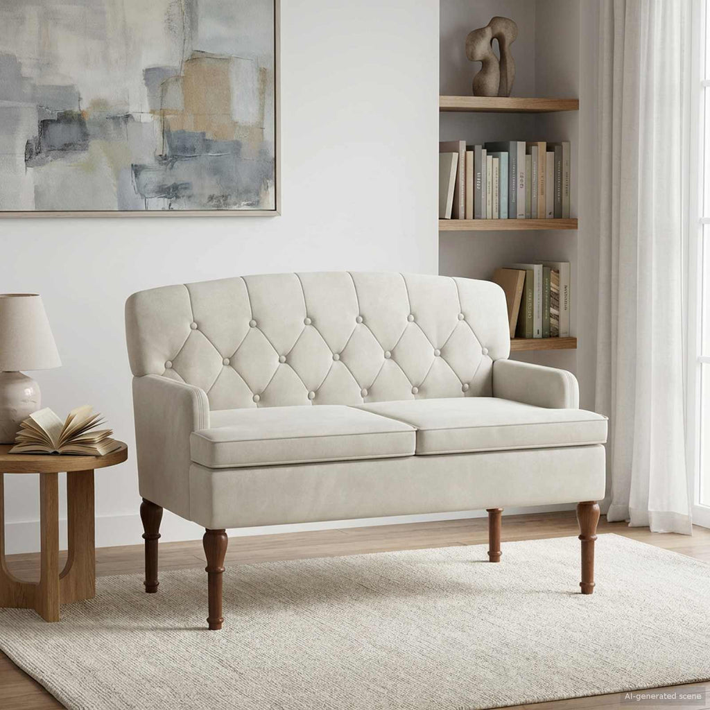 Love seat με κουμπιά Κρεμ 111 x 65 x 79 εκ Βελούδο