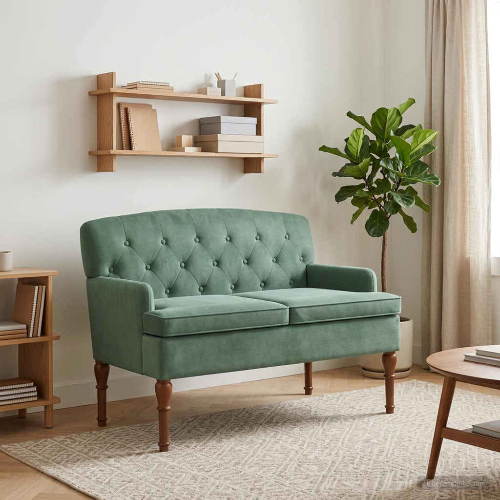 Love seat με κουμπιά Θαλασσί 111 x 65 x 79 εκ Βελούδο