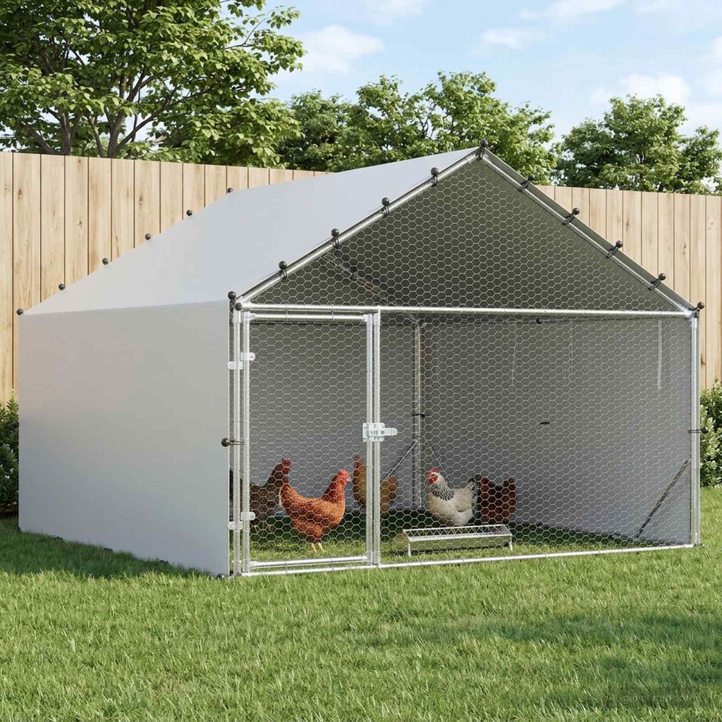 Κοτέτσι με Οροφή Ασημί 200 x 200 x 150 cm Γαλβανισμένος Χάλυβας