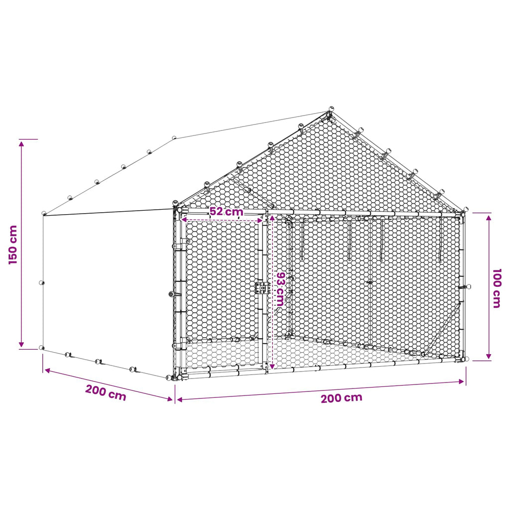 Κοτέτσι με Οροφή Ασημί 200 x 200 x 150 cm Γαλβανισμένος Χάλυβας