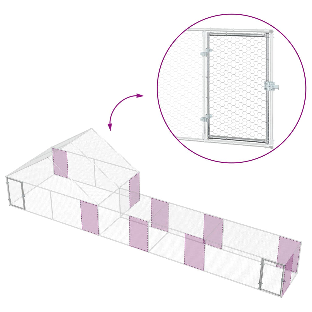 Coop Κοτόπουλου με Οροφή και Αυλή 2 τεμ. Ασημί 8 x 2 x 1,9 μ
