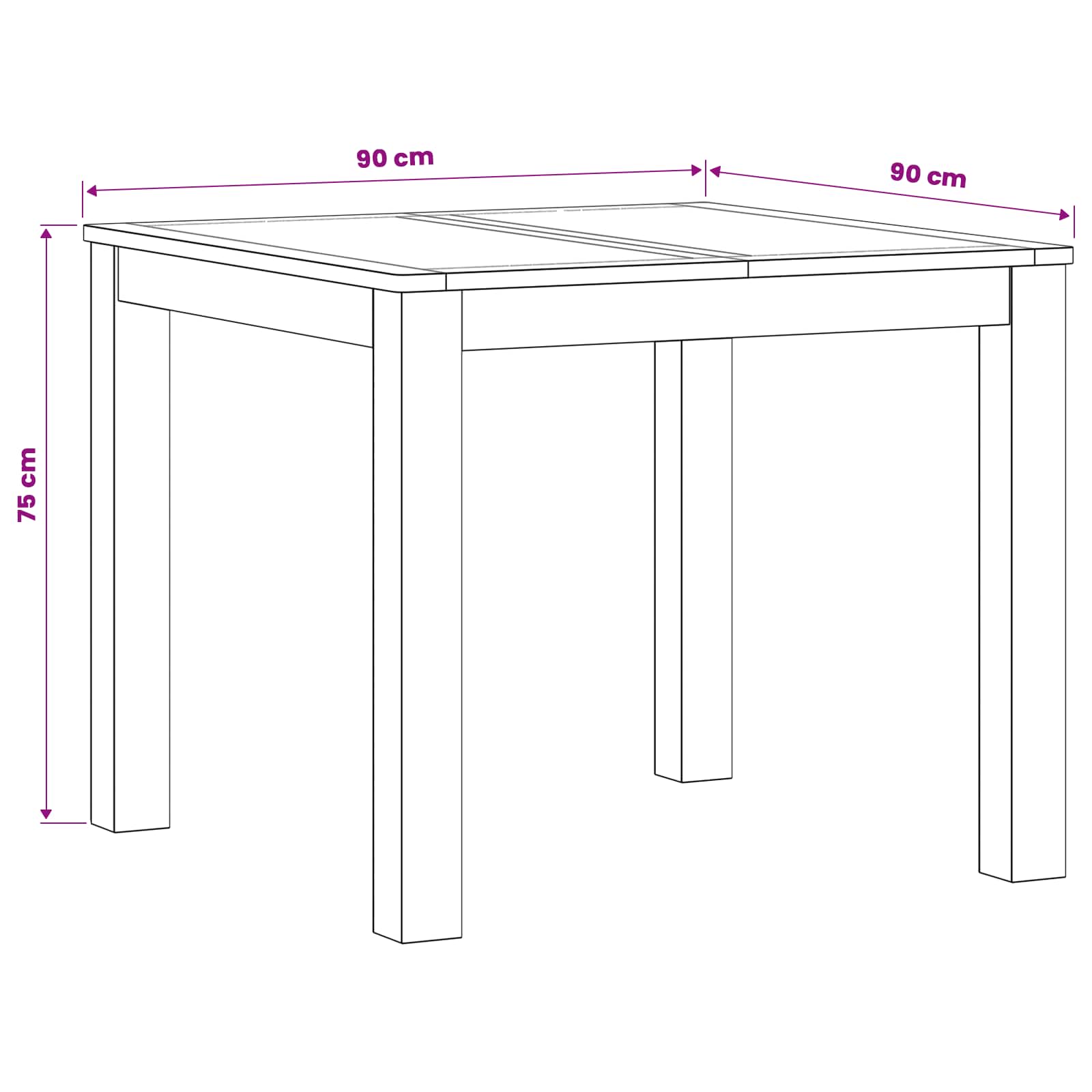 Τραπεζαρία 90 x 90 x 75 cm Στερεό Ξύλο Δρυός Φυσικό τετράγωνο